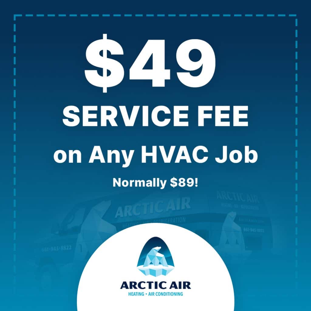 Arctic Air logo next to promotional offer reading "For a Limited Time Only — $49 Service Fee on Any HVAC Job (Previously $89!)", highlighting HVAC repair discounts, AC and furnace service promotions, HVAC coupons, and affordable heating and cooling service offers near me. Trust us for HVAC discounts, AC repair coupons, furnace repair deals, air conditioning service promotions, heating system discounts, HVAC maintenance specials, air conditioner installation coupon, heater repair offer, HVAC replacement discount, tune-up specials, emergency HVAC service coupon, AC repair near me discounts, furnace tune-up promo near me, air conditioning maintenance deals, heating and cooling service specials, HVAC system upgrade promotions, ductless mini-split discounts, seasonal HVAC coupons, local HVAC company deals, HVAC service offers near me.